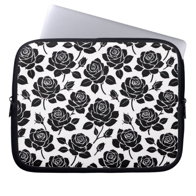 Housse Pour Ordinateur Portable Impression Rose Noire (Devant)