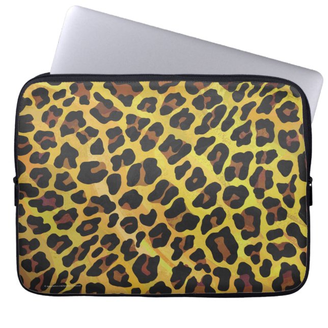 Housse Pour Ordinateur Portable Imprimé Brun et Jaune Léopard (Devant)