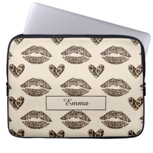 Housse Pour Ordinateur Portable Imprimé chic guépard beige et noir