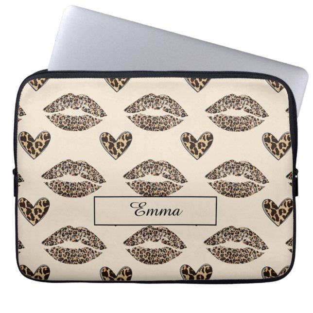 Housse Pour Ordinateur Portable Imprimé chic guépard beige et noir (Devant)