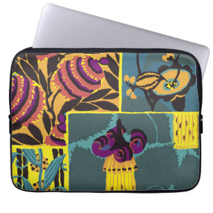 Housse Pour Ordinateur Portable Imprimé floral violet et sarcelle maximaliste vibr