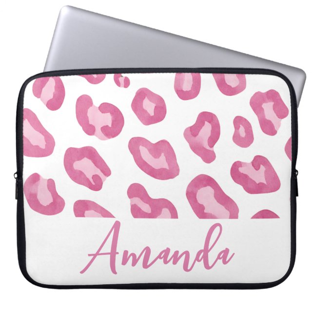 Housse Pour Ordinateur Portable Imprimé guépard rose monogrammé  (Devant)