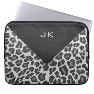 Housse Pour Ordinateur Portable Imprimé léopard noir et blanc monogramme