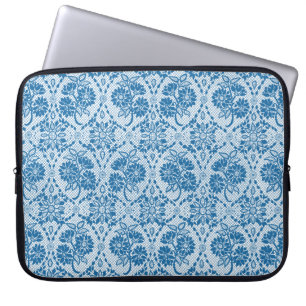 Housse Pour Ordinateur Portable Indigo Blue Floral Faux Lace Motif