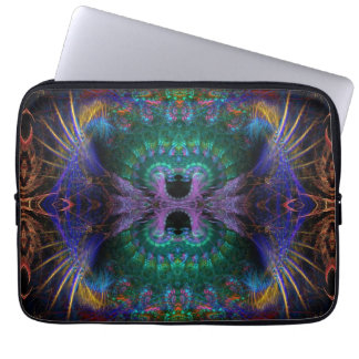 Housse Pour Ordinateur Portable Indigo Violet Vert Fractale Plume