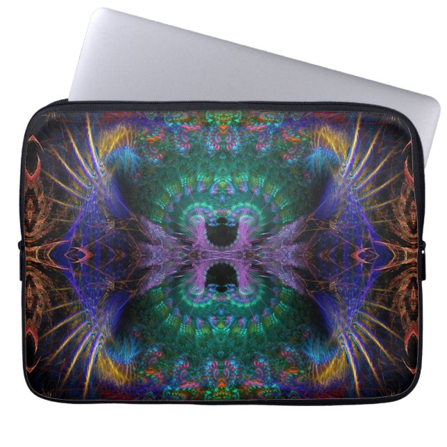 Housse Pour Ordinateur Portable Indigo Violet Vert Fractale Plume (Devant)