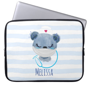 Housse Pour Ordinateur Portable Infirmière de l'ours mignonne portant un Masque Mé