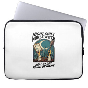 Housse Pour Ordinateur Portable Infirmière de nuit Sorcière Rétro T-shirt Hallowee