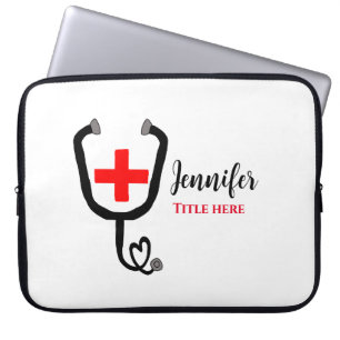 Housse Pour Ordinateur Portable Infirmière médecin rouge plus stéthoscope ajouter