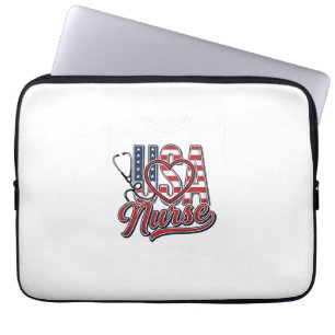 Housse Pour Ordinateur Portable Infirmière Patriotique USA Cœur Stethoscope Chemis