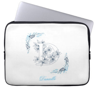 Housse Pour Ordinateur Portable Initiale "D" Monogramme bleu Calme Floral