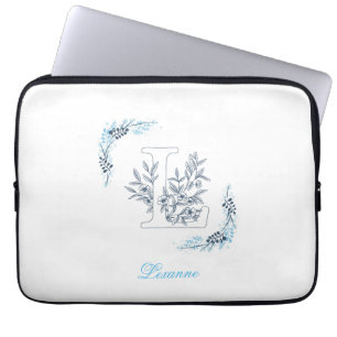 Housse Pour Ordinateur Portable Initiale "L" Monogramme bleu Calme Floral
