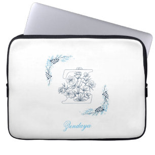 Housse Pour Ordinateur Portable Initiale "Z" Monogramme bleu Calme Floral