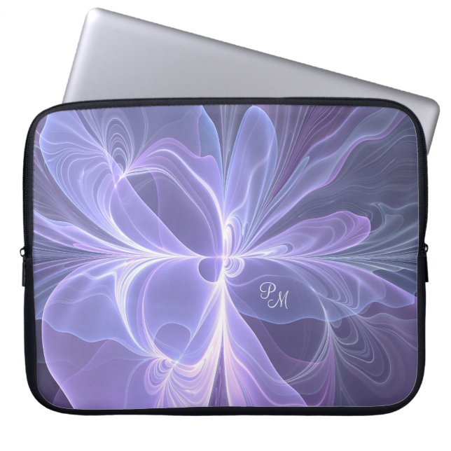 Housse Pour Ordinateur Portable Initiales d'art fractal moderne abstrait violet (Devant)