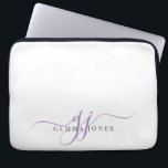 Housse Pour Ordinateur Portable Initiales minimalistes de script de lavande<br><div class="desc">Un chic script de lavande moderne et élégant initialise monogramme sur blanc,  avec un script dramatique initial avec des swashes et votre nom complet dans un type de serif moderne.</div>