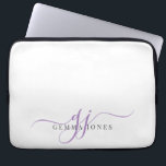 Housse Pour Ordinateur Portable Initiales minimalistes de script de lavande<br><div class="desc">Un chic script de lavande moderne et élégant initialise monogramme sur blanc,  avec un script dramatique initial avec des swashes et votre nom complet dans un type de serif moderne.</div>