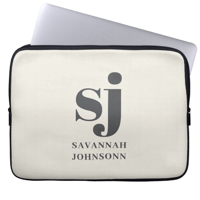 Housse Pour Ordinateur Portable Initiales monogramme crème (Devant)