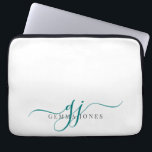 Housse Pour Ordinateur Portable Initiales Monogramme de script vert minimaliste<br><div class="desc">Un chic script moderne design vert initialise monogramme sur blanc,  avec un script dramatique initial avec des swashes et votre nom complet dans un type serif moderne.</div>