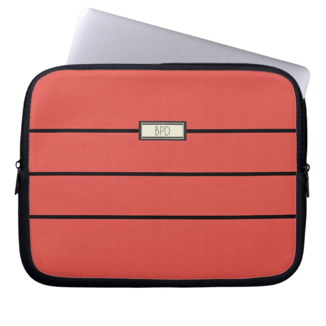 Housse Pour Ordinateur Portable Initiales Monogrammées Modernes Rouge Noir Minimal (Devant)