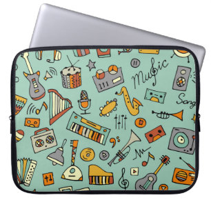 Housse Pour Ordinateur Portable Instruments de musique, motif de croquis vintage.