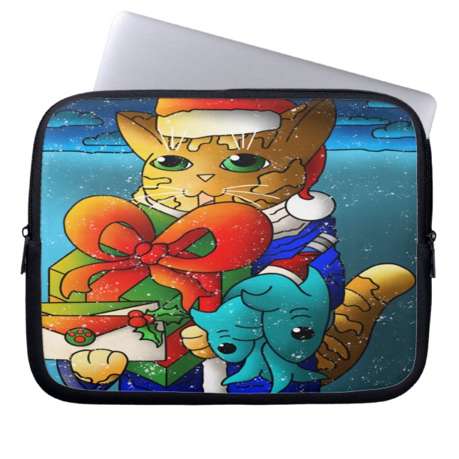 Housse Pour Ordinateur Portable Invité du chat de Noël (Devant)