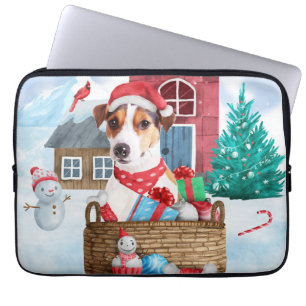 Housse Pour Ordinateur Portable Jack Russell Chien dans la neige Maison de chien d