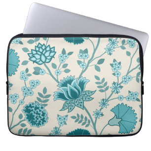 Housse Pour Ordinateur Portable Jacobean Floral Lg Motif Teals sur Crème