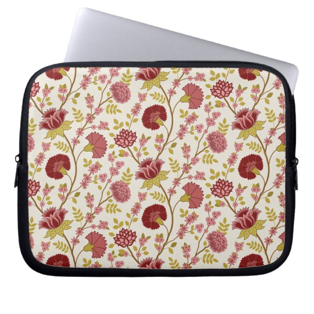 Housse Pour Ordinateur Portable Jacobean Floral Pattern Rouge Rose Gold Crème (Devant)