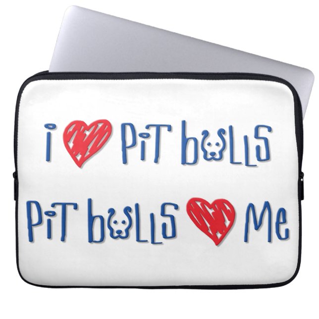 Housse Pour Ordinateur Portable J'aime des pitbulls - les pitbulls m'aiment (Devant)