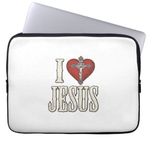 Housse Pour Ordinateur Portable J'aime Jésus Gravure Vintage Design de T-shirt de
