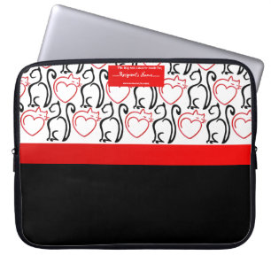 Housse Pour Ordinateur Portable J'Aime Les Chats ! (Lignes rouges+noires) personna