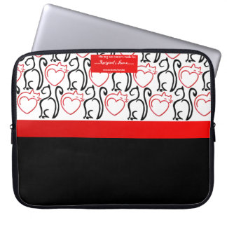 Housse Pour Ordinateur Portable J'Aime Les Chats ! (Lignes rouges+noires) personna