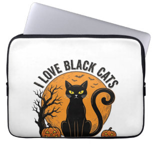 Housse Pour Ordinateur Portable J'aime les chats noirs Halloween Vintage Shirt Des