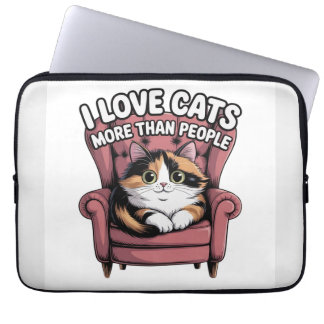 Housse Pour Ordinateur Portable J'aime les chats plus que les gens