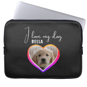 Housse Pour Ordinateur Portable J'aime mon nom de compagnie Photo Chien Coeur