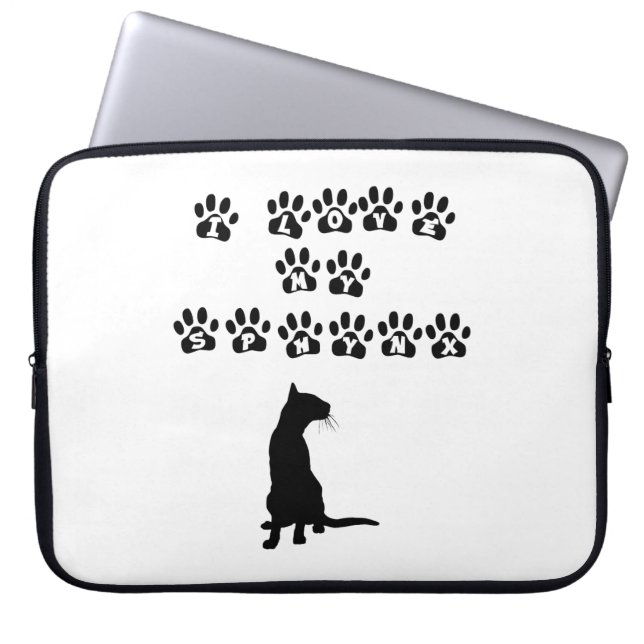 Housse Pour Ordinateur Portable J'Aime Mon Sphynx Black (Devant)