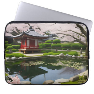 Housse Pour Ordinateur Portable Japonais Sakura Cherry Blossom Garden Shrine Pond