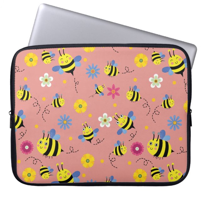 Housse Pour Ordinateur Portable Jardin de fleurs d'abeilles douces (Devant)
