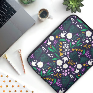 Housse Pour Ordinateur Portable Jardin de la Lune de nuit Floral Motif botanique