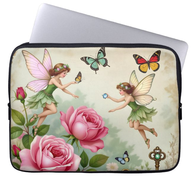 Housse Pour Ordinateur Portable Jardin Enchanté des Fées Florales (Devant)