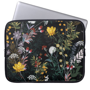 Housse Pour Ordinateur Portable Jardin floral foncé : Motif nocturne florissant