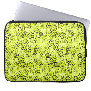 Housse Pour Ordinateur Portable Jaune avec motif floral néon brillant noir