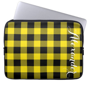 Housse Pour Ordinateur Portable Jaune Black Buffalo Check Nom de la couche Monogra