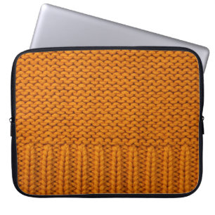Housse Pour Ordinateur Portable Jaune clair : texture tricotée artisanale.