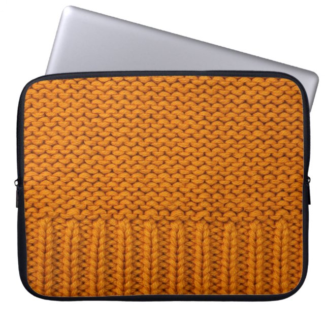 Housse Pour Ordinateur Portable Jaune clair : texture tricotée artisanale. (Devant)