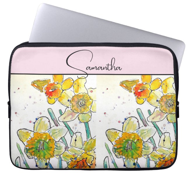 Housse Pour Ordinateur Portable Jaune Daffodil Aquarelle Daffodiles Floral Flower (Devant)