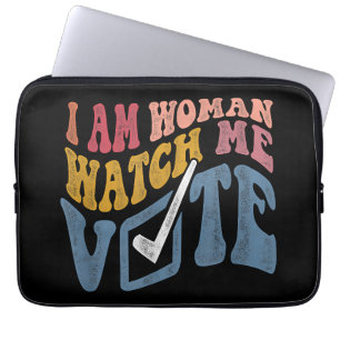Housse Pour Ordinateur Portable Je Suis Une Femme Me Regarder Vote 2024 Vague Bleu