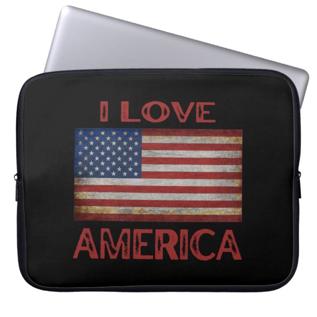Housse Pour Ordinateur Portable JE T'AIME AMÉRIQUE, DRApeau AMÉRICAIN (Devant)