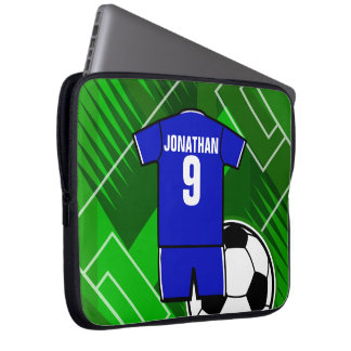 Housse Pour Ordinateur Portable Jersey de soccer personnalisé bleu avec blanc
