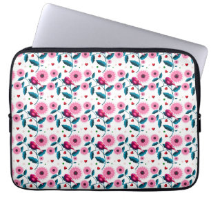 Housse Pour Ordinateur Portable Jeté de design botanique floral oiseau rose capric